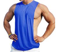 Men's Sleeveless Muscle Stringer Vest Cut Open Gym Training Bodybuilding Tank Top Color Solid Blue Size XL