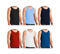Mens Sleeveless Scoop Neck 100% Cotton Vest#(Assorted Pack of 6 Plain Top#Medium,#Mens)