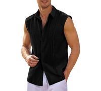 Men's Sleeveless Shirt Formal Or Casual Attire Work Shirts Holiday Sleeveless Shirts Simple Lapel Button Down Shirt Wrinkle-Free Plain Black Sleeveless Shirts Funky Sleeveless Vests Shirts