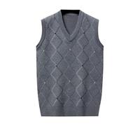 Men's Sleeveless Sweater Large Size, V-Neck Sweater Knitted Casual Chic Diamond Check Vest Slim Fit Comfortable Fit Temperament Sweater Classic Soft Basic Sweater