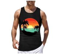 Mens Sleeveless T Shirt - Mens Summer Beach Hawaii Digital 3D Printed Top Vest Sleeveless Top (Black Xl)