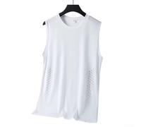 Men's Sleeveless Tank Top, L-3XL, Ice Silk Breathable Thin Fabric, Quick Moisture Wicking, Loose Crew Neck Vest for Running Gym Fitness Workout Sports(2XL White)