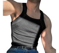 Men's Sleeveless Tank Tops Square Neck Knitted Muscle Tshirt Vest Lightweight Breathable Slim Fit Tops Sports Vest Sportswear Black