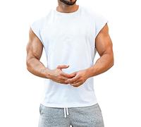 Men's Sleeveless Top - Large Size Sport T-Shirt, Round Neck Top, Pure Soft Colours, Leisure Shirts, Adjusted, Versatile, Classic Blouse, Training, Fitness, Running, Tunic, white, XL