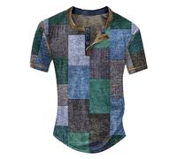 Mens Sleeveless Tops Wedding Blouses Nursery Teacher Gifts Exploring Men's T Shirt Button Neck Short Sleeved Casual Top Striped Plaid Retro Western Denim Print Top Bargains of The Day Sale