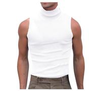 Men's Sleeveless Turtleneck Vest - Summer Top Striped Knitted Solid Colour Chic Sexy Slim Fit Casual Tank Top Soft Comfortable Lightweight Everyday Temperament Streetwear Passe-Partout Top, white, 3XL