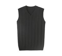 Mens Sleeveless V Neck Jumpers, Cable Knit Jumper for Men UK Clearance Smart Casual Sweater Vest Solid Color Knitted Jumper Gentleman Knitwear Knitted Waistcoat Ribbed Cuffs Tank Tops Black