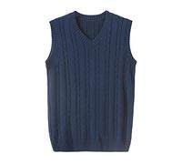 Mens Sleeveless V Neck Jumpers, Cable Knit Jumper for Men UK Sale Clearance Smart Casual Sweater Vest Solid Color Knitted Jumper Gentleman Knitwear Knitted Waistcoat Ribbed Cuffs Tank Tops Blue
