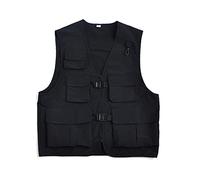 Men's Sleeveless V Neck Zip Up Streetwear Cargo Vest Jacket with Pockets 707 Jacket Black