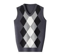 Men's Sleeveless Vest, Men's V-Neck Sweater, Diamond Check Print, Slim Fit Casual Large Size Sweater Chic and Elegant Comfortable Temperament Goblet Business Sweater