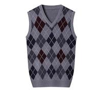 Men's Sleeveless Vest, Men's V-Neck Sweater, Large Size Diamond Check Print, Slim Fit Casual Sweater Chic and Elegant Comfortable Temperament Business Goblet Sweater