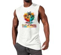 Mens Sleeveless Vests Cotton Gym Top Summer Training Bodybuilding Tank Tops Basic Plain Colour Casual Undershirt Streetwear Xmas T-Shirt Holiday Clothes (White, XL)