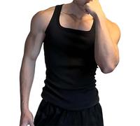 Men'S Sleeveless Vests With Square Neck Ribbed Tank Top Men Quick Dry-Airy Sun Protection Tank Top Tropical Holiday Beach Gym Sport Casual Vest Stretch Training Running Tops Breathable Sports Vest