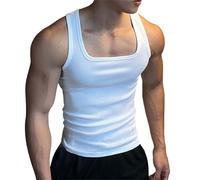 Men'S Sleeveless Vests With Square Neck Ribbed Tank Top Men Quick Dry-Airy Sun Protection Tank Top Tropical Holiday Beach Gym Sport Casual Vest Stretch Training Running Tops Breathable Sports Vest