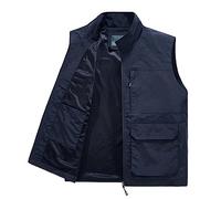 Mens Sleeveless Waistcoat Jacket Stand Collar Jacket Men's Work Standing Collar Multiple Pockets Outdoor Photography And Sports Vest Coat Sports Cargo Outwear Dark Blue 5XL