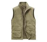 Men's Sleeveless Zip-Up Vest - Warm Jacket Large Size Comfortable Casual with Pockets Solid Color Tank Top Chic Slim Fit Thick Thermal Goblet Outdoor Cargo Coats, khaki, XL