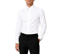 Men's Slim Fit (1.5" Long Sleeve) Point Collar Fly Front Double Cuff Dress Shirt (Ivory/White) (Collar 16", White)