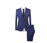 Mens Slim Fit 2 Piece Suit Business Casual Blazer Trousers Lake Blue S