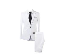 Mens Slim Fit 2 Piece Suit Business Casual Blazer Trousers White XL