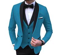 Men's Slim Fit 3 Piece Suit Shawl Lapel Tuxedo Suits One Button Business Wedding Prom Jacket Blazer Vest Pants Set (Blue 1,4XL)