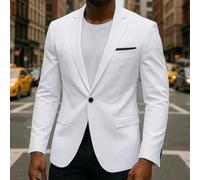 Mens Slim Fit Business Casual Blazer Jacket with Korean Style, Single Button Suit Blazer for Vacation and Daily Wear (L White)