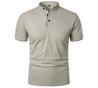 Men's Slim Fit Button Up T-Shirts Summer Solid Color Tees Modern Stand Collar Casual Lightweight Tops, Light Gray, Medium