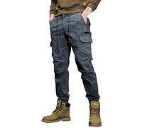 Mens Slim Fit Cargo Trousers Tapered Fit Ribbed Cuffed Work Pants Lightweight Combat Pants Vintage Ripstop Tactical Hiking Trousers Elasticated Waist Tracksuit Bottoms Solid Color Joggers Grey