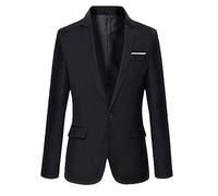 Mens Slim Fit Casual One Button Suits Coat Solid Blazer Black L