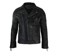 Mens Slim Fit Cross Zip Retro Vintage Brando Real Leather Jacket Vintage Biker