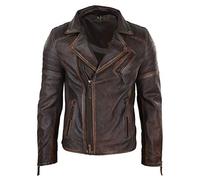 Mens Slim Fit Cross Zip Retro Vintage Brando Real Leather Jacket Vintage Biker
