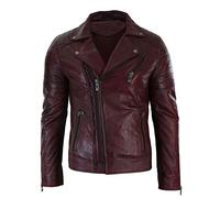 Mens Slim Fit Cross Zip Vintage Brando Washed Real Leather Jacket Black Brown Tan Burgundy