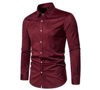 Mens Slim Fit Dress Shirts Luxury Velvet Long Sleeve Shirts Casual Button Down Solid Color Shirt for Wedding Party(Red,XX-Large)