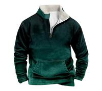 Men's Slim Fit Hoodless Tops Plain Fleece Hoodies Foreign Trade New Patchwork Men's Gradient Sweatshirt Long Sleeved Stand Up Collar Zip Casual Pullover Sweater Soft and Comfy Adult Tops (Green, L)