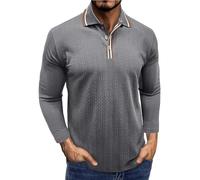 Men's Slim Fit Jacquard Polo Shirt Casual Long Sleeve Button Down Long Sleeve Dress Shirts Classic Basic Solid Color Golf Shirts Cotton Tees Stylish Tops Grey
