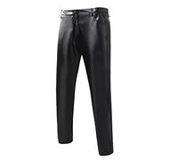 Mens Slim Fit Leather Trousers, Mens Shiny Trousers Motor Biker Tight Pants Leather Motorcycle Trousers Solid Pu Leather Pants Slim Fit Pencil Pants Stage Club Long Trousers Dance Pants Black