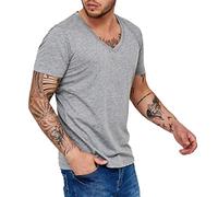 Men's Slim Fit Muscle T Shirts Stretchy Sumemr Casual Short Sleeve V Neck Bodybuilding Workout Tee Shirts(Grey,XX-Large)