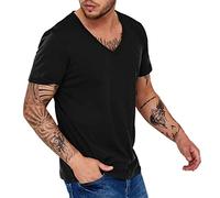 Men's Slim Fit Muscle T Shirts Stretchy Sumemr Casual Short Sleeve V Neck Bodybuilding Workout Tee Shirts(Black,Large)