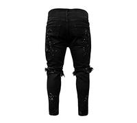 Mens Slim Fit Ripped Jeans Stretch Skinny Jeans Classic Washed Distressed Tapered Leg Motocycle Jeans Zipper Deco Buckle Strap Hip Hop Gothic Punk Moto Bike Denim Jean Pants