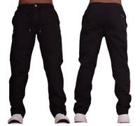 Men's Slim Fit Stretch Chino Trousers with Elasticated Drawcord - Stylish Chino Pants Black S