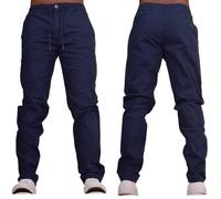 Men's Slim Fit Stretch Chino Trousers with Elasticated Drawcord - Stylish Chino Pants Navy L