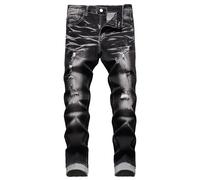 Men's Slim Fit Stretch Jeans Ripped Skinny for Men, Distressed Destroyed Straight Leg Fashion Comfort Flex Waist Jeans, Teenager Casual Fashion Designer Classic Regular Fit Basic Denim Pants