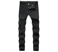 Men's Slim-Fit Stretch Jeans Skinny Jeans for Men Distressed Straight Leg Fashion Comfort Flex Waist Pants Motorbike Denim Trousers Athletic Stylish Bottoms Black 36