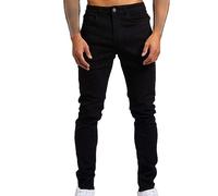 Men's Slim-Fit Stretch Jeans Vintage Regular Fit Denim Pants Straight Leg Classic Skinny Flex Jean Trousers, Black, 34