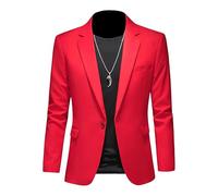Men's Slim Fit Stylish Blazer Business Casual Versatile Suit Jacket Solid Color Plus Size Banquet Sport Coat, Red, M