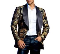 Men's Slim Fit Suit Jacket Featuring Gold Foil Print Button for Wedding Party Casual Daily Wear All Seasons Black Blazer Costume Mens Carnival Tracksuit Adult 90s Fancy Dress Costumes