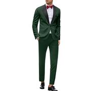 Men's Slim Fit Suit Set Formal Wedding Party Tuxedo Jacket Vest Pants with Contrast Collar Stretch Fabric Outfit (Dark Green, XXL)