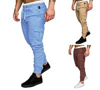 Mens Slim Fit Tapered Cargo Pants Mens Cuffed Cargo Trousers Skinny Soft Cotton Pants Solid Colour Sweat Pant Stretch Jogging Bottoms Drawstring Outdoor Sweatpants Gym Fitness Bottoms