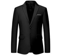 Men's Slim Fit Two Button Blazer for Business Formal Attire with Tailored Design, Wrinkle-Resistant Fabric, Lightweight, Ideal for Office Meetings and Events (Black, L)