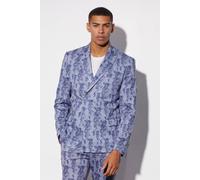 Men's Slim Fit Wrap Dragon Printed Suit Jacket | Ice Blue | Size 36 | BOOHOOMAN