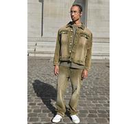 Men's Slim Flared Tinted Let Down Hem Jeans | Green | Size 32R | boohooMAN